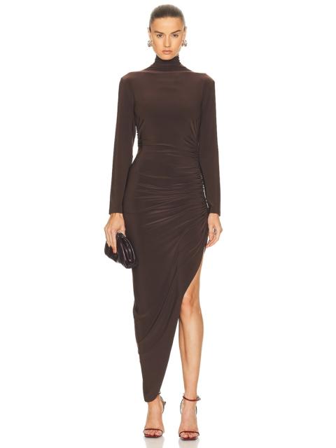 NORMA KAMALI Long Sleeve Turtleneck Side Drape Gown