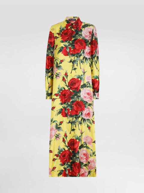 Dolce & Gabbana Bouquet 인쇄를 가진 긴 실크 새틴 caftan