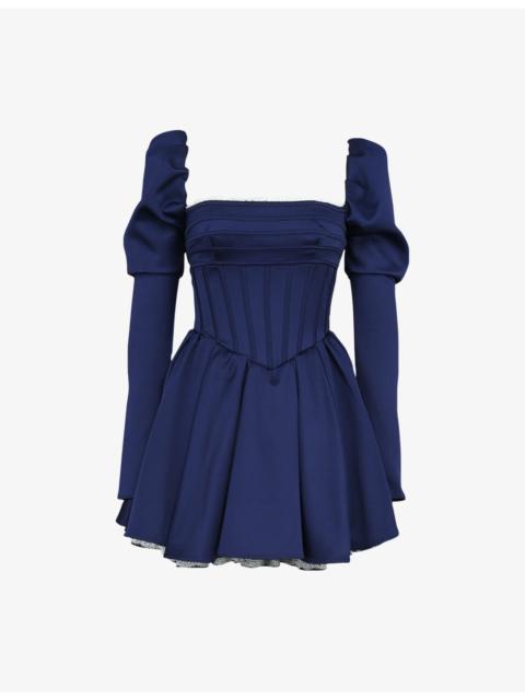 House of CB Venetia Puff-Sleeve Satin Mini Dress