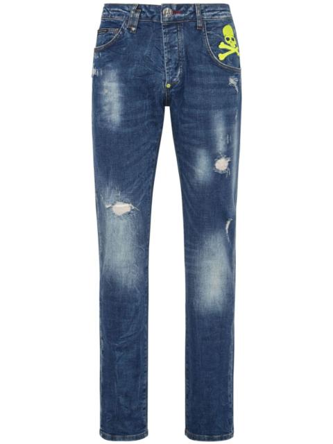 PHILIPP PLEIN Skull paint-splatter straight-leg jeans