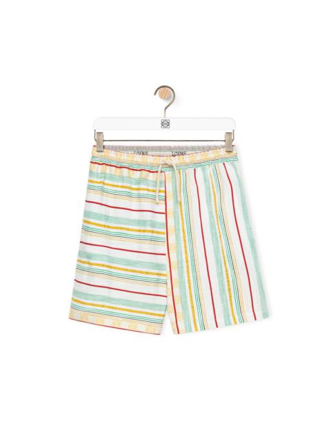 Loewe Asymmetric stripes shorts in cotton, linen and silk