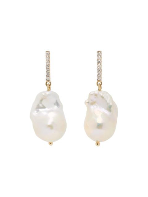 MATEO White Diamond Bar Baroque Pearl Earrings
