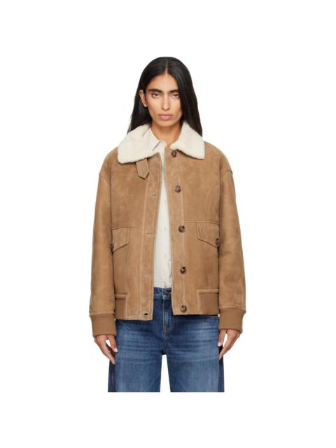 Yves Salomon Beige Shearling Trim Suede Jacket