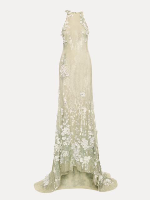 Oscar de la Renta FOXGLOVE EMBROIDERED SEQUIN TULLE GOWN