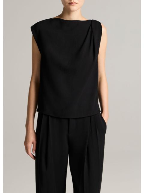 Vince Crepe Draped-Shoulder Sleeveless Top