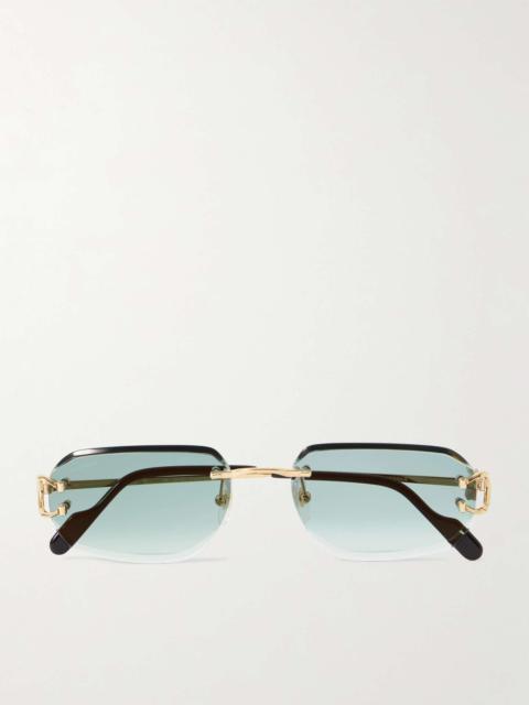 Cartier Signature C Rimless Rectangular-Frame Gold-Tone Sunglasses