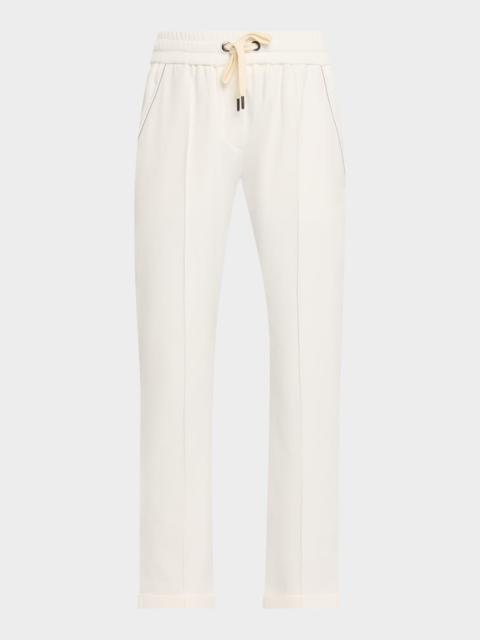 Brunello Cucinelli Monili-Trim Cotton Slim-Leg Ankle Drawstring Pants