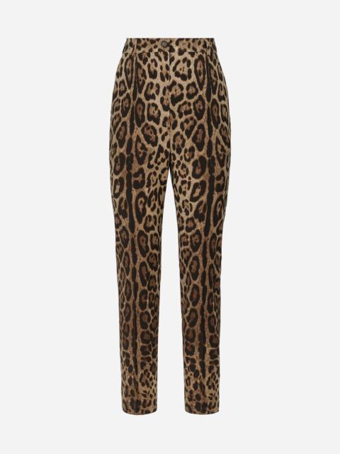 Dolce & Gabbana High-waisted pants in leopard-print wool
