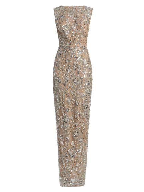 BRONX BANCO Women's Violet Floral Sequin Gown - Silver