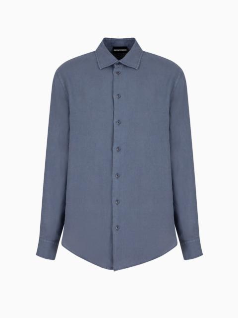 Garment-dyed linen shirt with French collar