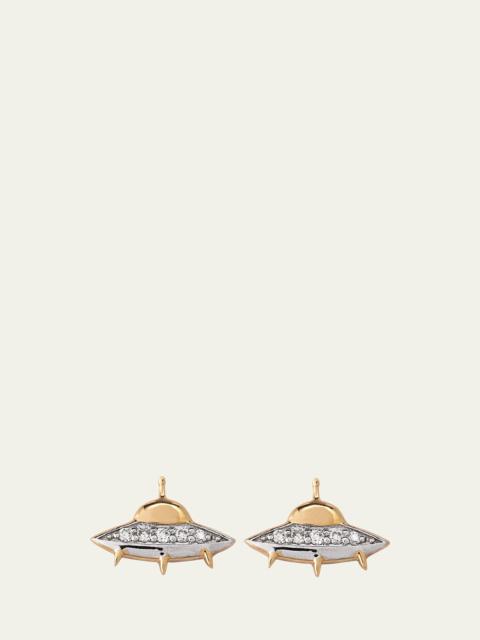 SYDNEY EVAN 14K Yellow and White Gold Diamond Flying Saucer Stud Earrings