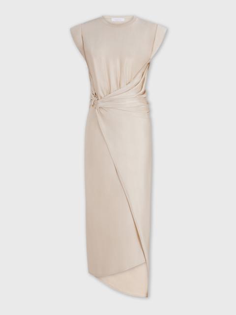 Paco Rabanne NUDE DRAPÉ PRESSION DRESS WITH SIGNATURE PIERCING