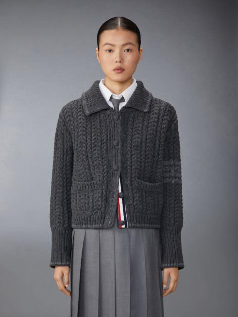 Thom Browne Merino Wool Chunky Links Stitch 4-Bar Polo Cardigan Jacket