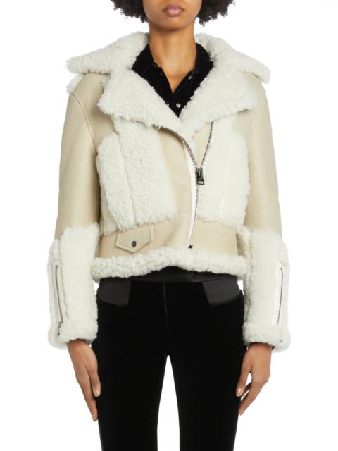 TOM FORD Patchwork Genuine Shearling Moto Jacket