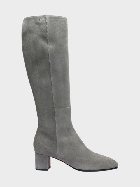 Santoni Suede Block Heel Knee Boots