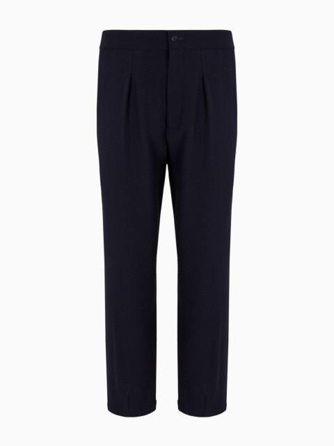 Single-pleat, virgin wool and cashmere seersucker trousers