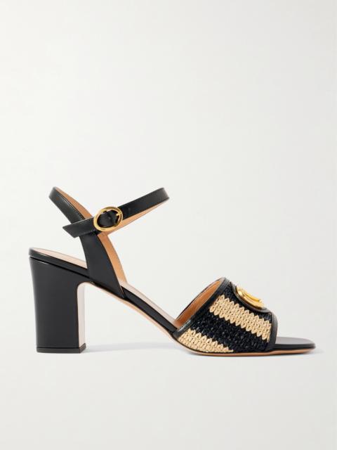 Valentino Vlogo Signature 75 Embellished Leather-trimmed Striped Raffia Sandals