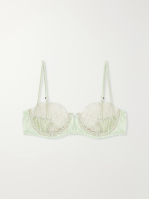 KIKI DE MONTPARNASSE Calla Lily Floral-embroidered Mesh And Satin Balconette Bra