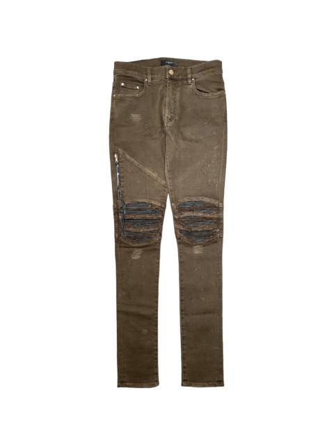 AMIRI MX2 Leather Patchwork Jeans "Olive Green" AMX229