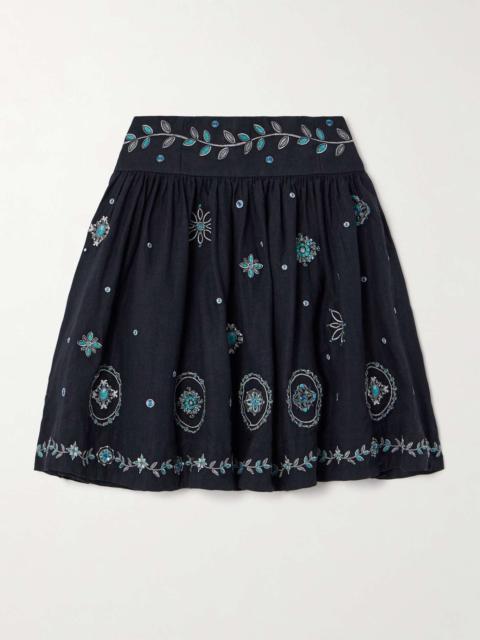 Agua by Agua Bendita Nori Relicario embroidered linen mini skirt