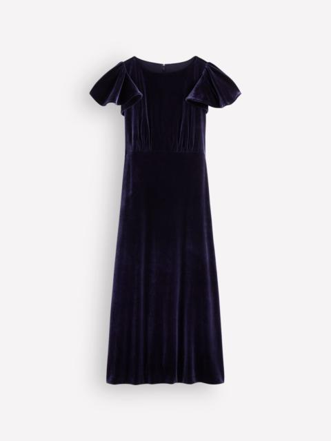 BODEN Draped Sleeve Velvet Dress-Navy