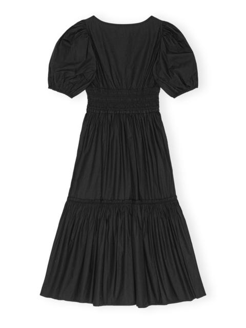 BLACK COTTON POPLIN LONG SMOCK DRESS
