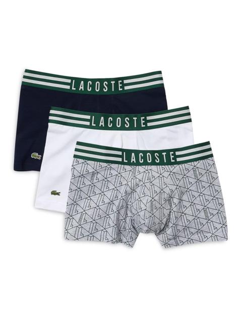LACOSTE Cotton Stretch Striped Logo Waistband Trunks, Pack of 3