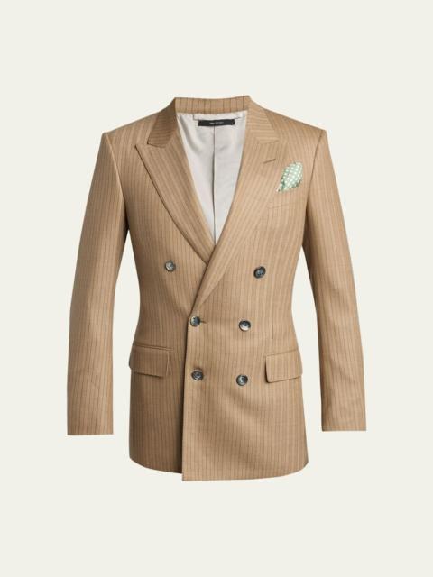 TOM FORD Men's Herringbone Wool Stripe Double-Breasted Sport Coat