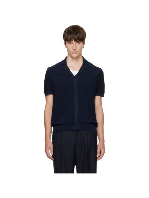 BOSS Navy Rib-Knit Cotton Shirt