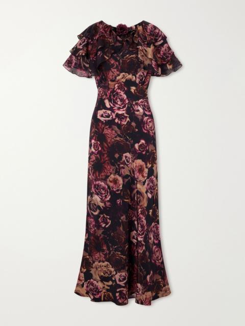 RODARTE Ruffled cape-effect floral-print silk-chiffon maxi dress Multi