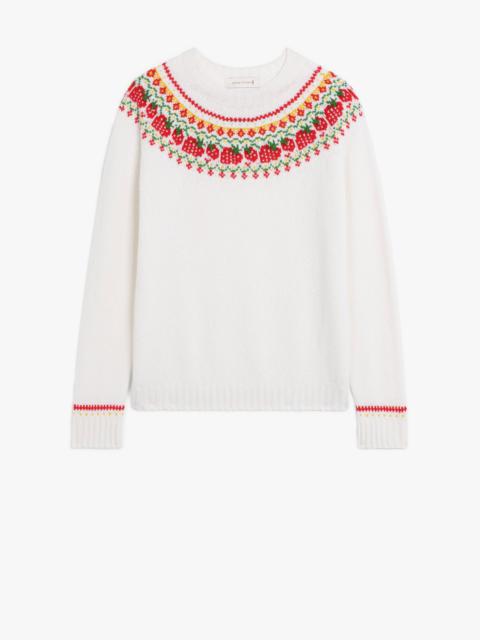 KELSI ICE WHITE WOOL FAIR ISLE CREWNEK SWEATER