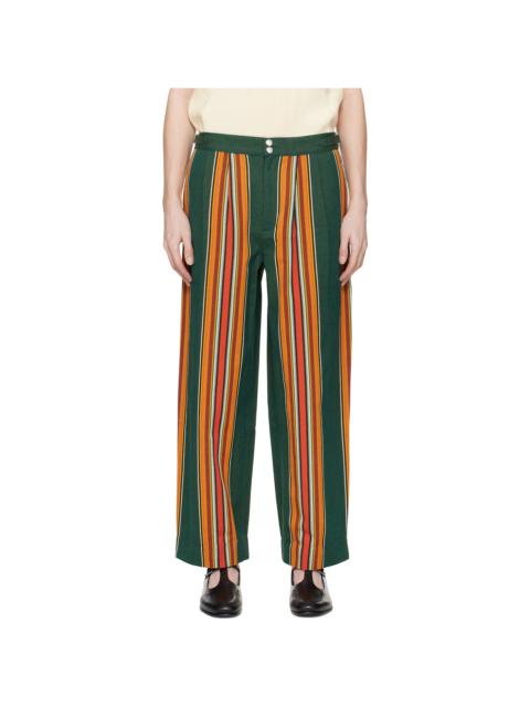 BODE Green & Orange Parakeet Stripe Trousers