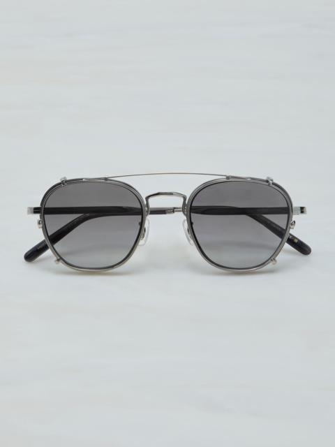 Brunello Cucinelli Lilletto titanium and acetate glasses with sun clip-on