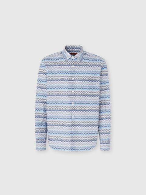 Zig zag cotton poplin shirt with breast pocket