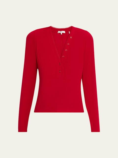 FRAME The Mesh Trim Ribbed Henley Top