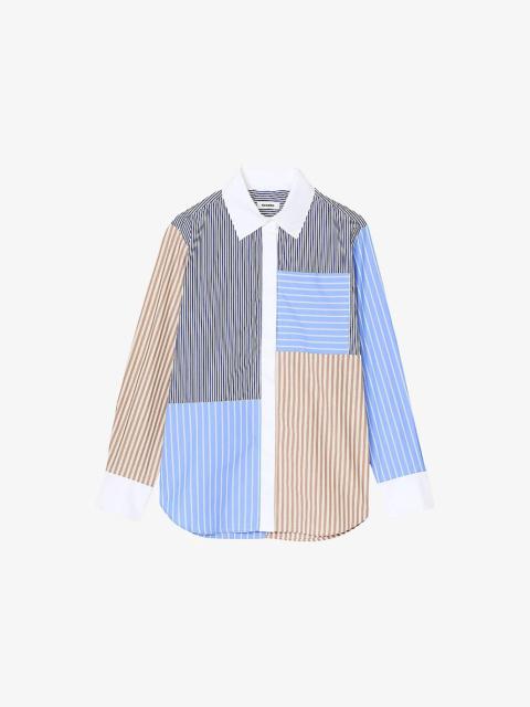 Sandro Stripe-Mix Regular-Fit Cotton-Blend Shirt