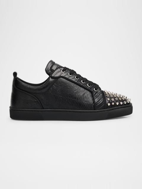 Christian Louboutin Men's Louis Junior Spikes Lizard-Effect Leather Sneakers