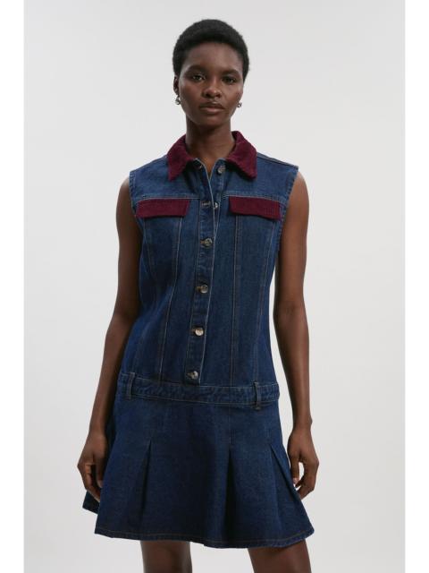 KAREN MILLEN Denim and Cord Mix Mini Dress
