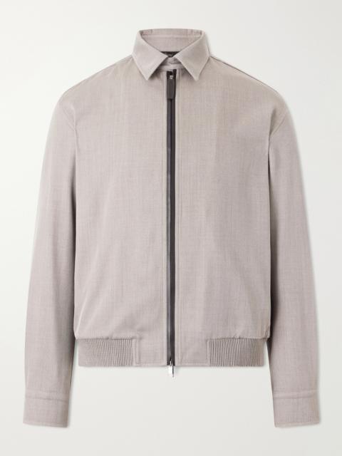 Brioni Leather-Trimmed Wool-Twill Blouson Jacket