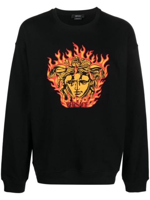 VERSACE Medusa Flame-embroidered cotton sweatshirt