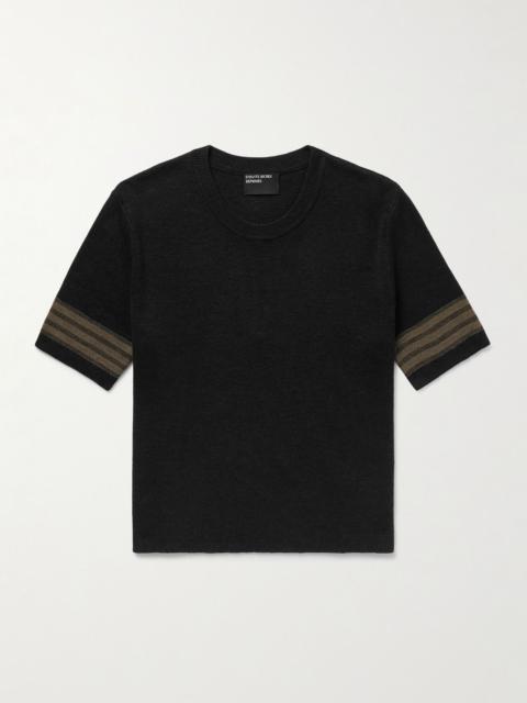 Enfants Riches Déprimés Eddy Embroidered Striped Distressed Virgin Wool, Silk and Linen-Blend Sweater Black