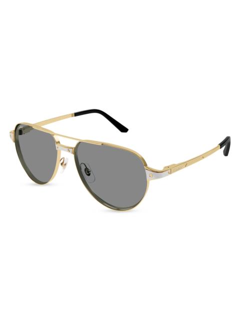 Cartier Men's Santos Evolution 59MM 24K-Gold-Plated & Platinum-Plated Metal Pilot Sunglasses - Gold Grey