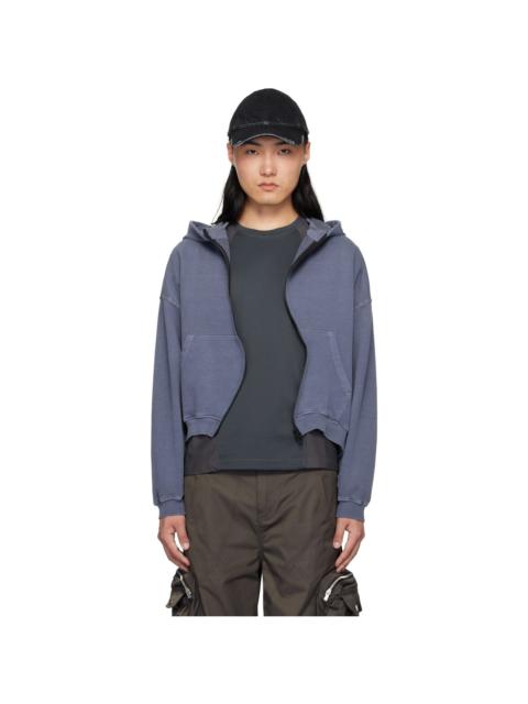 FFFPOSTALSERVICE Navy Round Hem Curved Zip-Up Hoodie
