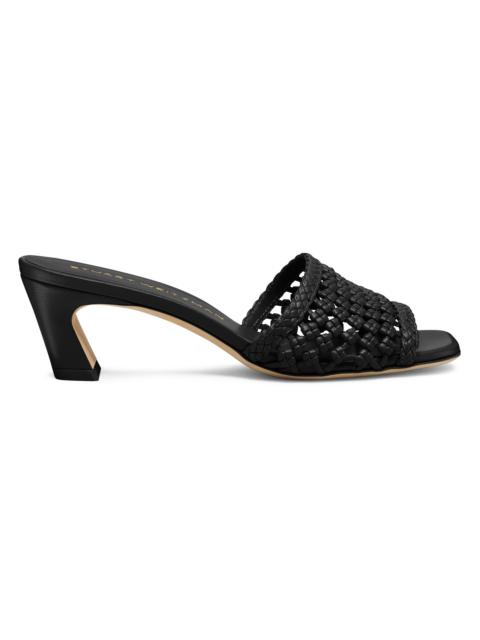 Stuart Weitzman Women's Marina 50MM Woven-Leather Block-Heel Sandals - Black