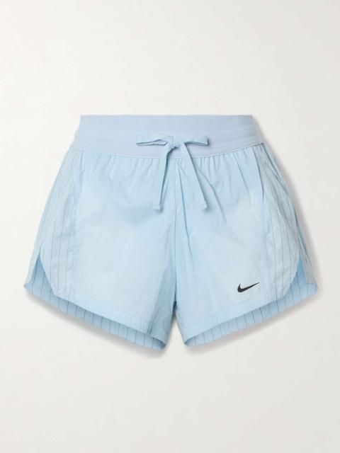 Nike Running Division pinstriped paneled crinkled-shell shorts