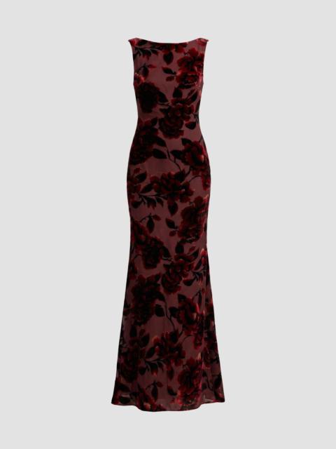 MAC DUGGAL Women's Floral Velvet Burnout Cowlback Gown - Burgundy Multi
