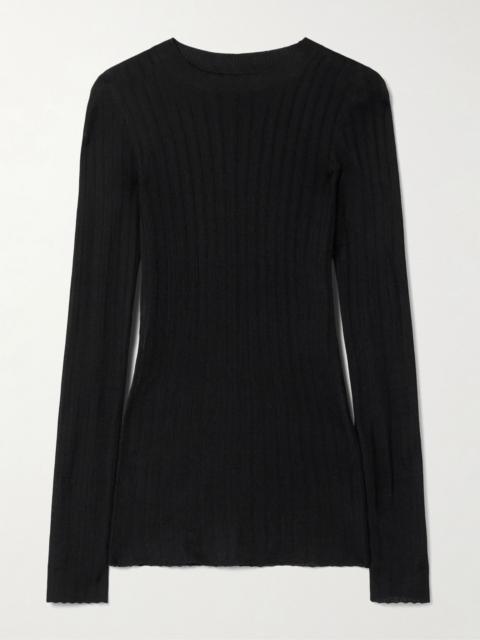 KHAITE Elm ribbed silk and wool-blend top Black
