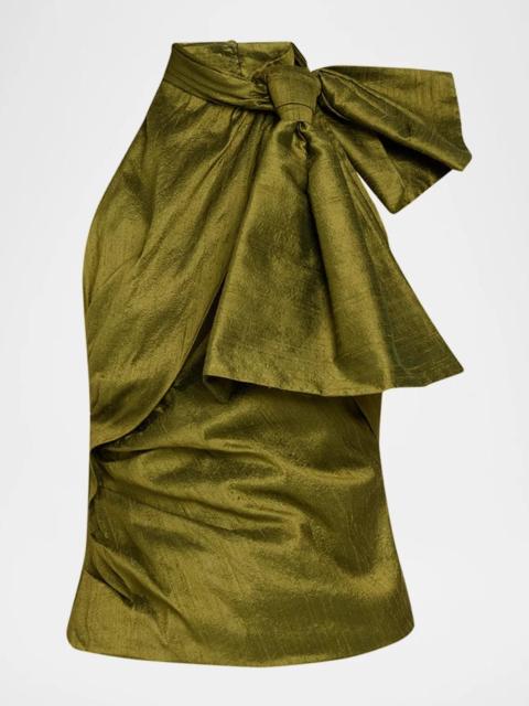 CHRISTOPHER JOHN ROGERS Bow-Neck Silk Halter Top