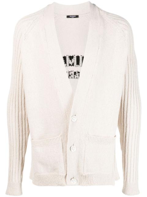 Balmain intarsia-logo button-up cardigan