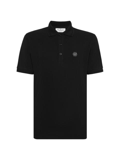 Skull-print cotton polo shirt